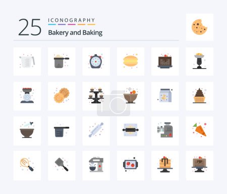 Téléchargez les illustrations : Baking 25 Flat Color icon pack including food. dinner. stewpot. cafe. time - en licence libre de droit