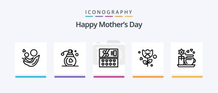 Téléchargez les illustrations : Happy Mothers Day Line 5 Icon Pack Including desert. cake. mother. mala. bracelet. Creative Icons Design - en licence libre de droit