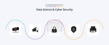 Ilustración de Data Science And Cyber Security Glyph 5 Icon Pack Including confidential. globe. lock. protection. access - Imagen libre de derechos