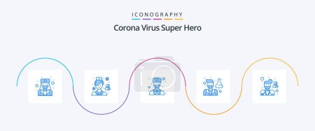 Illustration for Corona Virus Super Hero Blue 5 Icon Pack Including male. professor. pharmacist. doctor. male avatar - Royalty Free Image