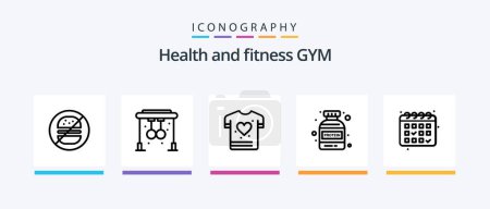 Téléchargez les illustrations : Gym Line 5 Icon Pack Including . gym. gym. fitness. heart. Creative Icons Design - en licence libre de droit