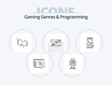 Téléchargez les illustrations : Gaming Genres And Programming Line Icon Pack 5 Icon Design. mobile. api. plan. tool. geometry - en licence libre de droit