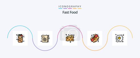 Téléchargez les illustrations : Fast Food Line Filled Flat 5 Icon Pack Including . fast food. cheese. fried egg. food - en licence libre de droit