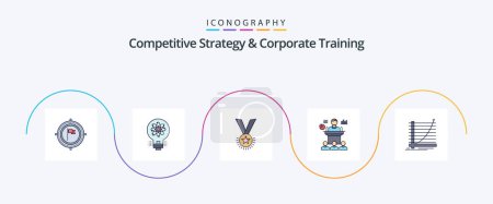 Téléchargez les illustrations : Competitive Strategy And Corporate Training Line Filled Flat 5 Icon Pack Including conference. ribbon. solution. reputation. medal - en licence libre de droit