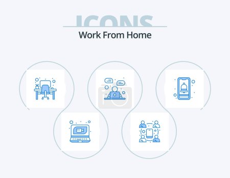Illustration for Work From Home Blue Icon Pack 5 Icon Design. mobile. communication. table. business. advertisement - Royalty Free Image