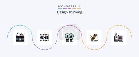 Téléchargez les illustrations : Design Thinking Line Filled Flat 5 Icon Pack Including painting. pencil. digital. light. solution - en licence libre de droit
