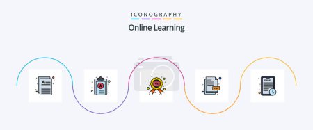Téléchargez les illustrations : Online Learning Line Filled Flat 5 Icon Pack Including study time. info. badge. assignment. file - en licence libre de droit