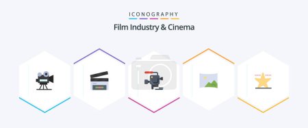 Ilustración de Cenima 25 Flat icon pack including hollywood. panorama. camera. film. cinema - Imagen libre de derechos