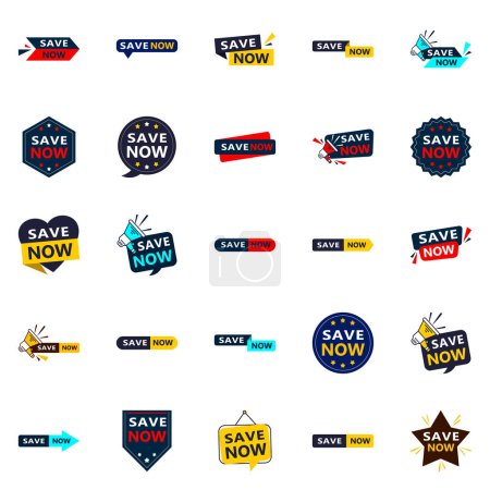 Ilustración de 25 High quality Typographic Designs for a premium savings campaign Save Now - Imagen libre de derechos