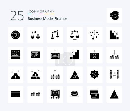 Téléchargez les illustrations : Finance 25 Solid Glyph icon pack including growth. analytics. strategy. money. cash - en licence libre de droit