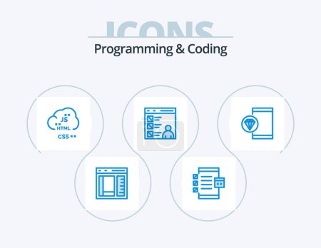 Illustration for Programming And Coding Blue Icon Pack 5 Icon Design. coding. app. development. development. coding - Royalty Free Image