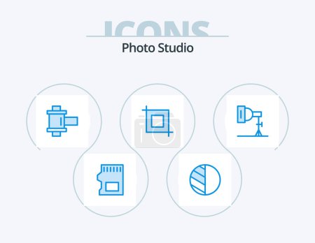 Illustration for Photo Studio Blue Icon Pack 5 Icon Design. . photography. photo. photo. transform - Royalty Free Image