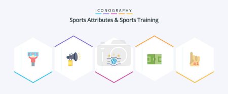 Illustration for Sports Atributes And Sports Training 25 Flat icon pack including soccer. game. horn. football. sport - Royalty Free Image