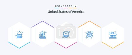 Illustration for Usa 25 Blue icon pack including . instrument. shield. drum. star - Royalty Free Image
