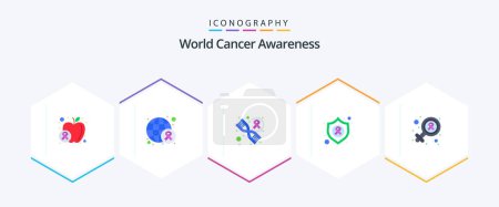 Illustration for World Cancer Awareness 25 Flat icon pack including sign. female. dna. cancer. protect - Royalty Free Image