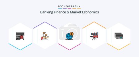Illustration for Banking Finance And Market Economics 25 FilledLine icon pack including business. international. money. globe. global - Royalty Free Image