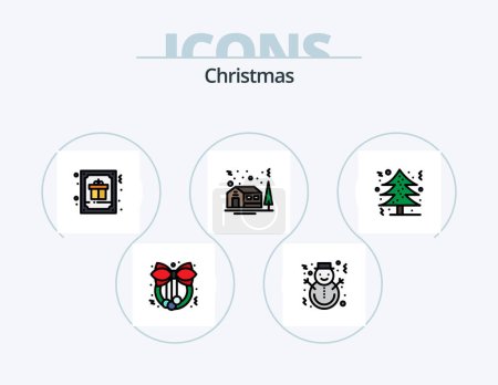 Ilustración de Christmas Line Filled Icon Pack 5 Icon Design. film. multimedia. computer. movie. cinema - Imagen libre de derechos