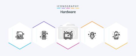 Illustration for Hardware 25 Line icon pack including . . tv. electric. battery - Royalty Free Image