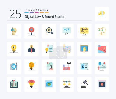 Illustration for Digital Law And Sound Studio 25 Flat Color icon pack including law. copyright. owner. copy right. tecnology - Royalty Free Image