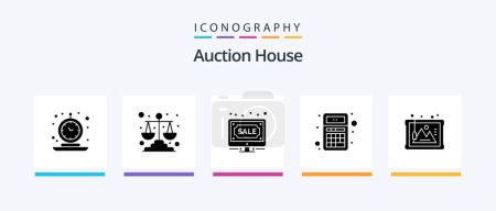 Téléchargez les illustrations : Auction Glyph 5 Icon Pack Including calculator. app. scales. add. online. Creative Icons Design - en licence libre de droit