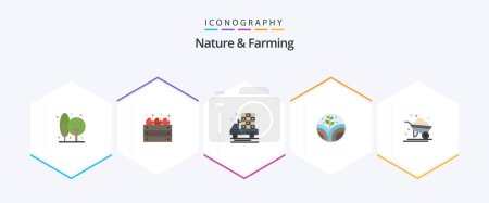 Téléchargez les illustrations : Nature And Farming 25 Flat icon pack including farm. farming. farming. plant. truck - en licence libre de droit