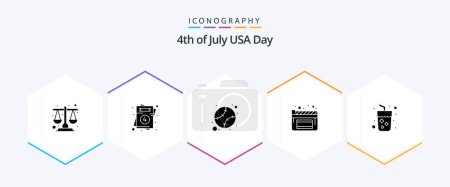 Illustration for Usa 25 Glyph icon pack including juice. alcohol. american. film. cinema - Royalty Free Image