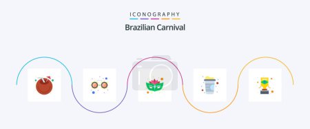 Téléchargez les illustrations : Brazilian Carnival Flat 5 Icon Pack Including . trophy. mask. carnival. soft drink - en licence libre de droit