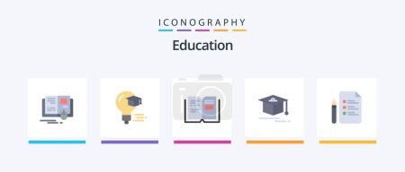Illustration for Education Flat 5 Icon Pack Including pen. file. book. graduation. cap. Creative Icons Design - Royalty Free Image