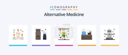 Téléchargez les illustrations : Alternative Medicine Flat 5 Icon Pack Including people. wellness. accident. spa. hot. Creative Icons Design - en licence libre de droit