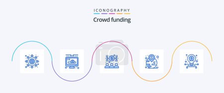 Téléchargez les illustrations : Crowdfunding Blue 5 Icon Pack Including business. landmark. donate. investment. money - en licence libre de droit