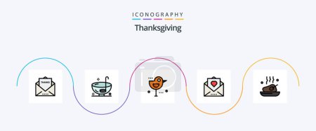 Illustration for Thanksgiving Line Filled Flat 5 Icon Pack Including mail. love. punch. heart. sparrow - Royalty Free Image