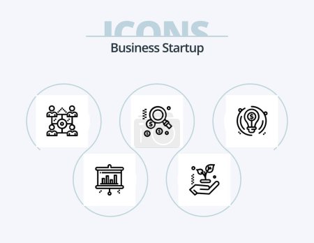 Téléchargez les illustrations : Business Startup Line Icon Pack 5 Icon Design. . tree. case. leaf. business - en licence libre de droit