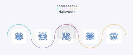Téléchargez les illustrations : Halloween Blue 5 Icon Pack Including halloween. emoticons. halloween. halloween. animal - en licence libre de droit