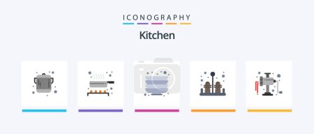 Téléchargez les illustrations : Kitchen Flat 5 Icon Pack Including . meat. plate. manual. kitchen. Creative Icons Design - en licence libre de droit
