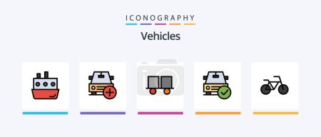 Téléchargez les illustrations : Vehicles Line Filled 5 Icon Pack Including off. disabled. vehicles. car. forklift truck. Creative Icons Design - en licence libre de droit