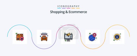 Illustration for Shopping And Ecommerce Line Filled Flat 5 Icon Pack Including info. wide. marketing. time. globe - Royalty Free Image