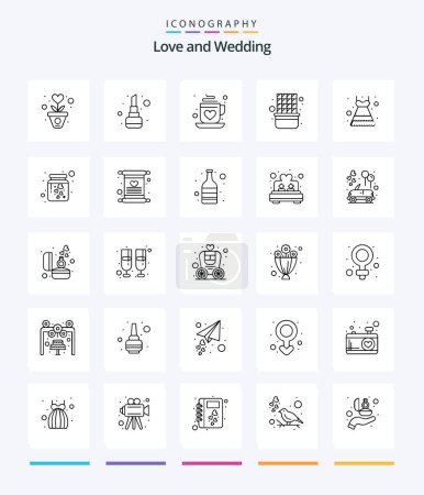Téléchargez les illustrations : Creative Wedding 25 OutLine icon pack  Such As dress. sweet. coffee. snack. chocolate - en licence libre de droit