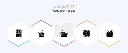 Illustration for Sauna 25 Glyph icon pack including . lotus. jacuzzi. sauna. lotus - Royalty Free Image