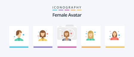 Téléchargez les illustrations : Female Avatar Flat 5 Icon Pack Including woman. avatar. industry. web developer. female. Creative Icons Design - en licence libre de droit