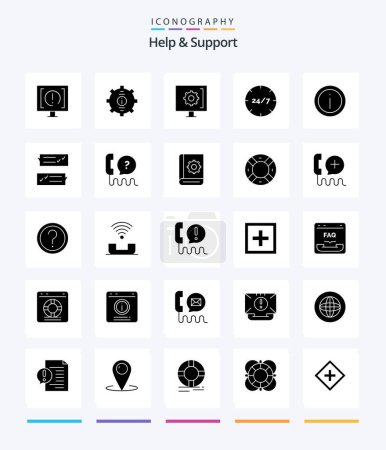 Téléchargez les illustrations : Creative Help And Support 25 Glyph Solid Black icon pack  Such As help. chat. help. support. information - en licence libre de droit