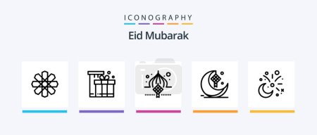 Téléchargez les illustrations : Eid Mubarak Line 5 Icon Pack Including man. jacket. gree tea. eid. pray. Creative Icons Design - en licence libre de droit