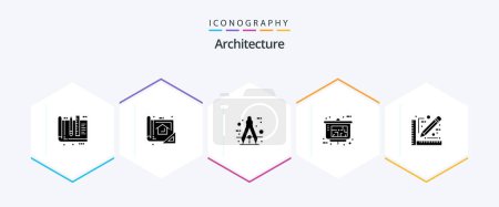 Téléchargez les photos : Architecture 25 Glyph icon pack including property presentation. architect. planning. tool. compass - en image libre de droit