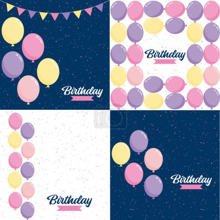 Illustration for Happy Birthday text with a shiny. metallic finish and abstract background - Royalty Free Image