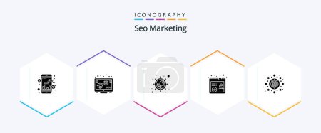 Illustration for Seo Marketing 25 Glyph icon pack including . seo. seo. optimization. browser seo - Royalty Free Image