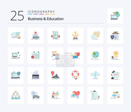 Téléchargez les illustrations : Business And Education 25 Flat Color icon pack including creative. idea. books. profile. hiring - en licence libre de droit