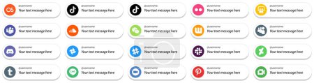 Illustration for 20 Customizable Social Media Follow Me Icons such as myspace. messenger. slideshare. wechat and sound icons. Fully editable and versatile - Royalty Free Image