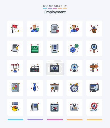 Illustration for Creative Employment 25 Line FIlled icon pack  Such As mobile. presentation. delete. employee. reject - Royalty Free Image