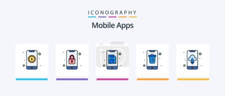 Téléchargez les illustrations : Mobile Apps Line Filled 5 Icon Pack Including mobile. calendar. app. app. mobile. Creative Icons Design - en licence libre de droit