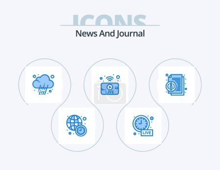 Illustration for News Blue Icon Pack 5 Icon Design. info. news. journalist. live. utube - Royalty Free Image