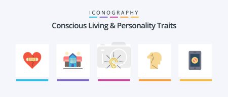 Illustration for Concious Living And Personality Traits Flat 5 Icon Pack Including human. depression. home. listen. hear. Creative Icons Design - Royalty Free Image